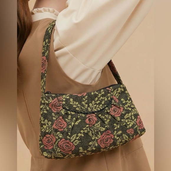 Maruca Handbags - Maruca Design Boulder CO Handmade Tapestry Pleated Shoulder Bag - Vintage Rose